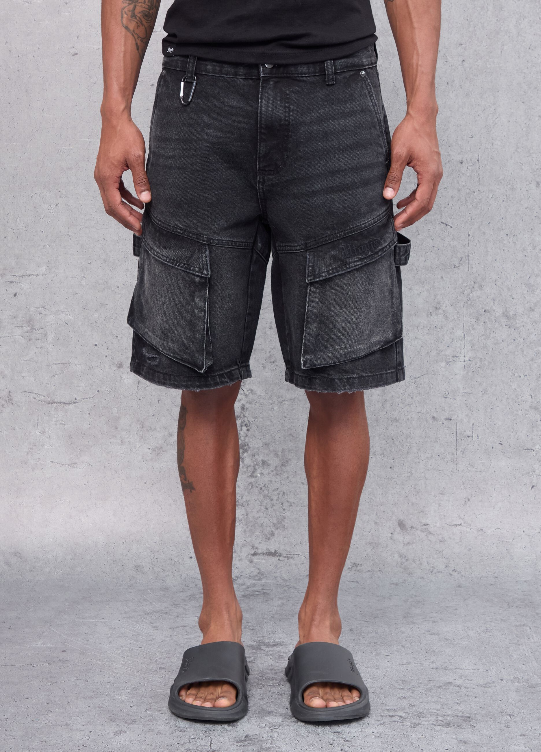 Denim Cargo Shorts Black