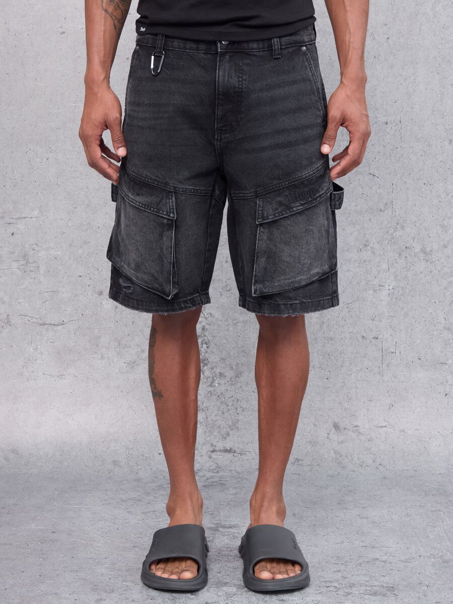 Denim Cargo Shorts Black_3