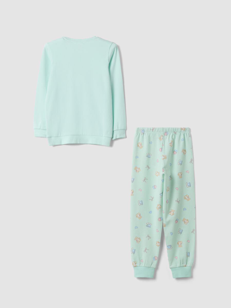 Green organic cotton pyjamas with crew neck and print for girls_1