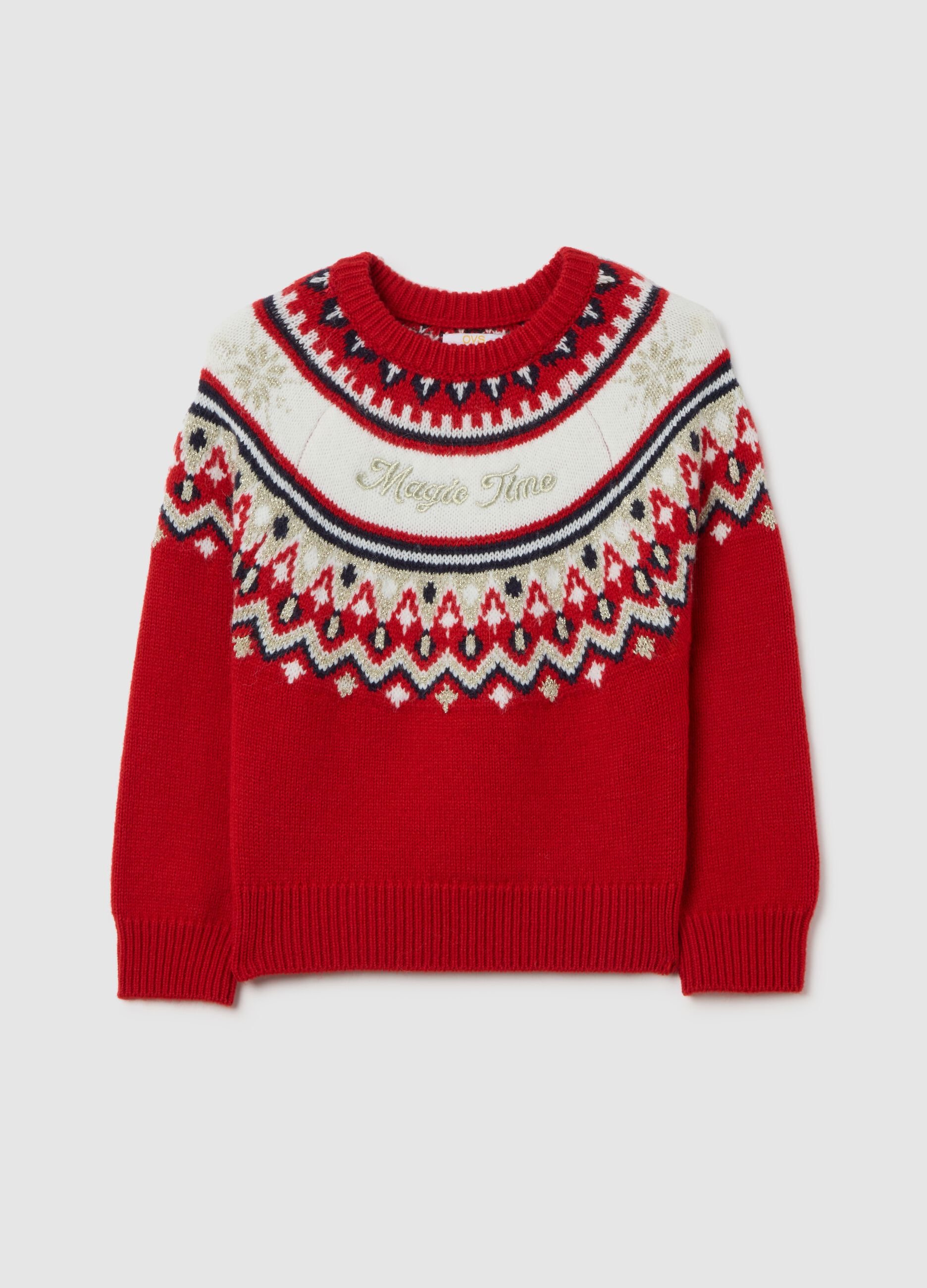 Girls' Save the Children Christmas Jumper with Red Jacquard Pattern