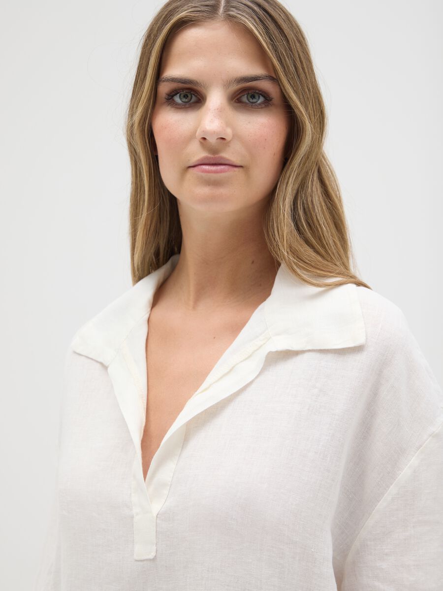 Women's white pure linen dress regular fit_3