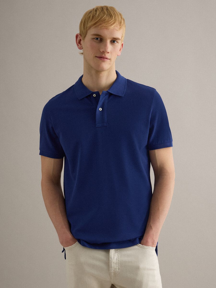 Polo a maniche corte in puro cotone blu regular fit_3