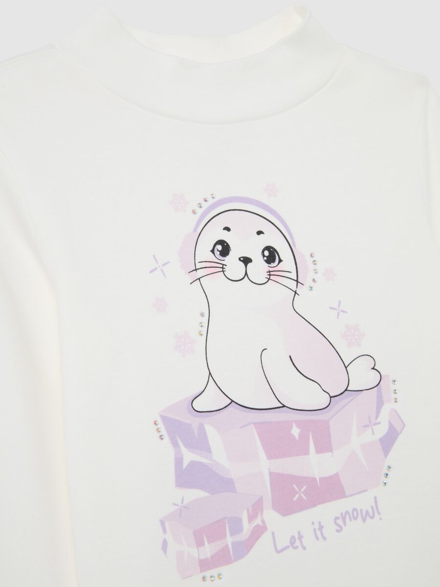 Girls' white regular fit pure cotton t-shirt with print_2