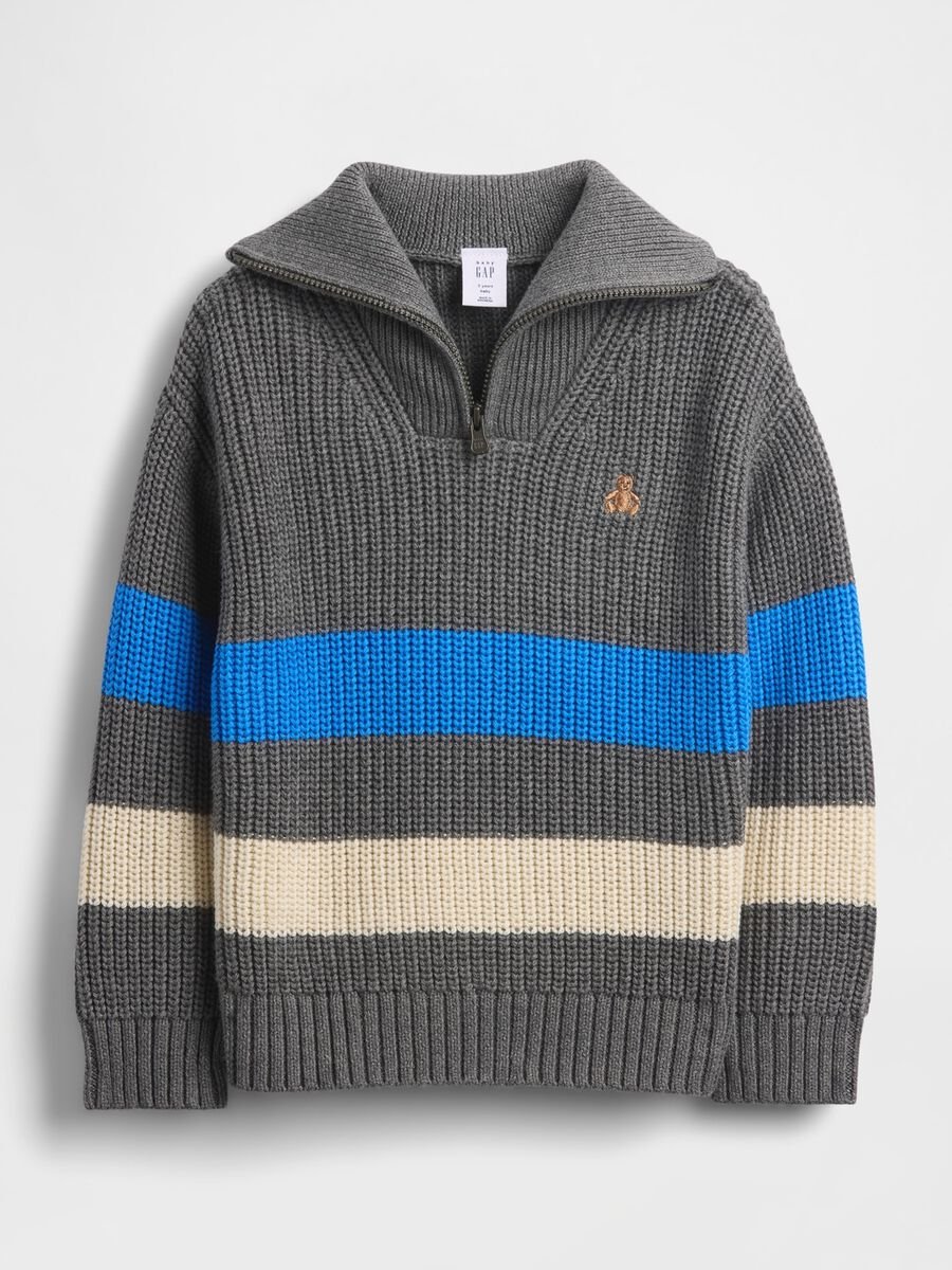 Pullover grigio a righe in cotone_0