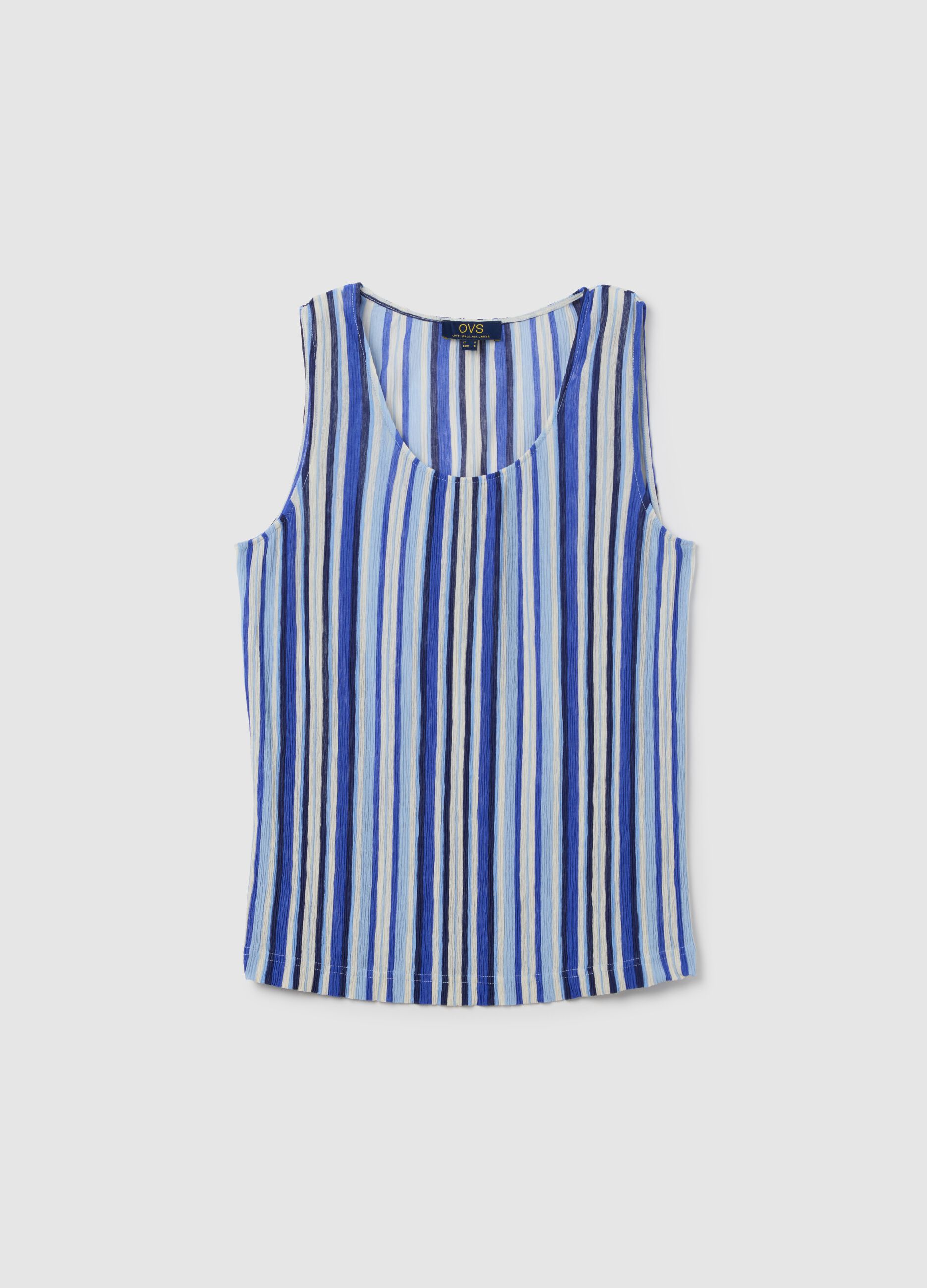 Blue Striped Tank Top in Mixed Fabric