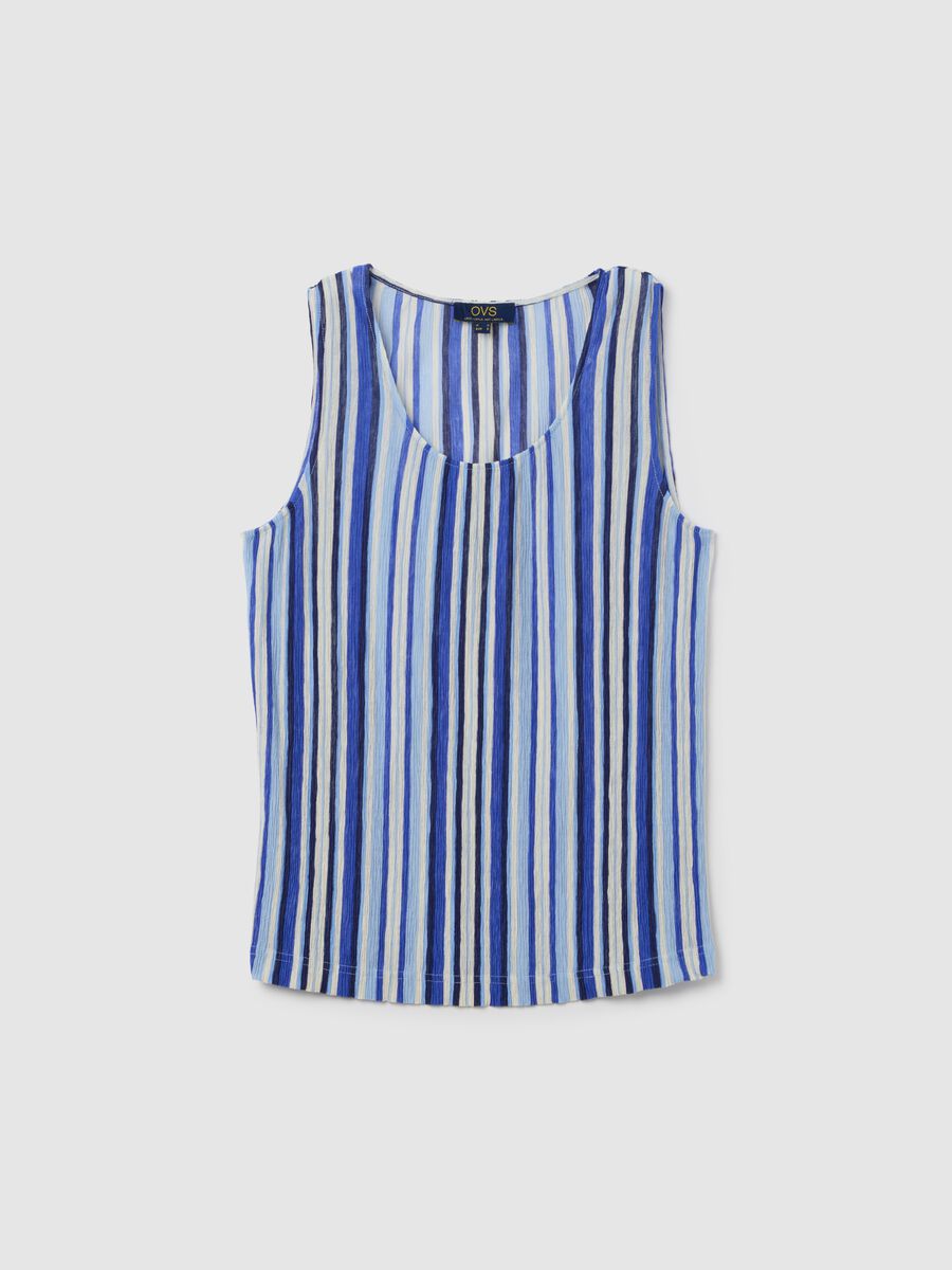 Blue Striped Tank Top in Mixed Fabric_4