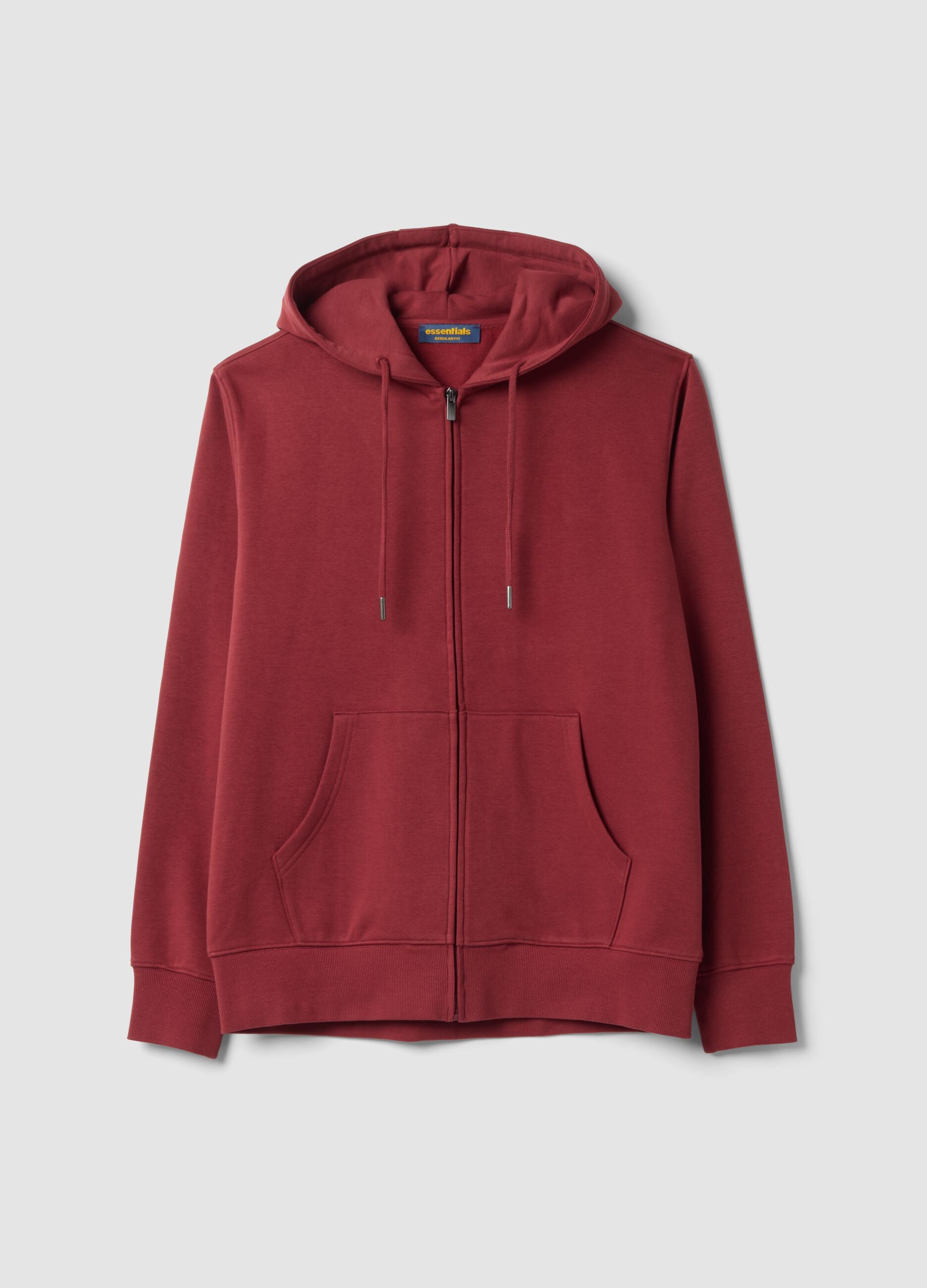 Red cotton-blend hoodie with crew neck