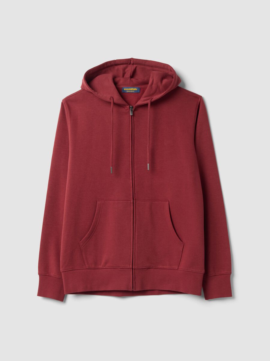 Felpa rossa in misto cotone con cappuccio e girocollo_0