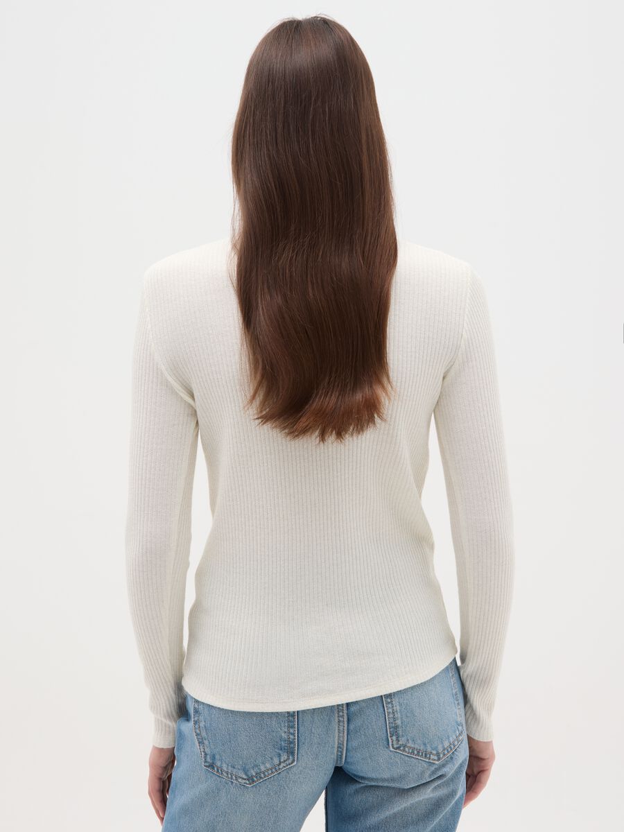 Maglia girocollo con maniche lunghe a righe bianca regular fit_2