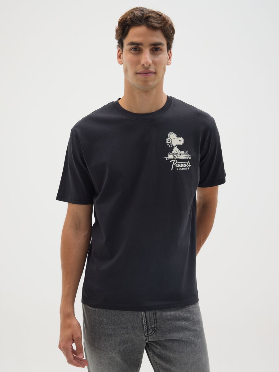 Black pure cotton T-shirt relaxed fit with Snoopy_0