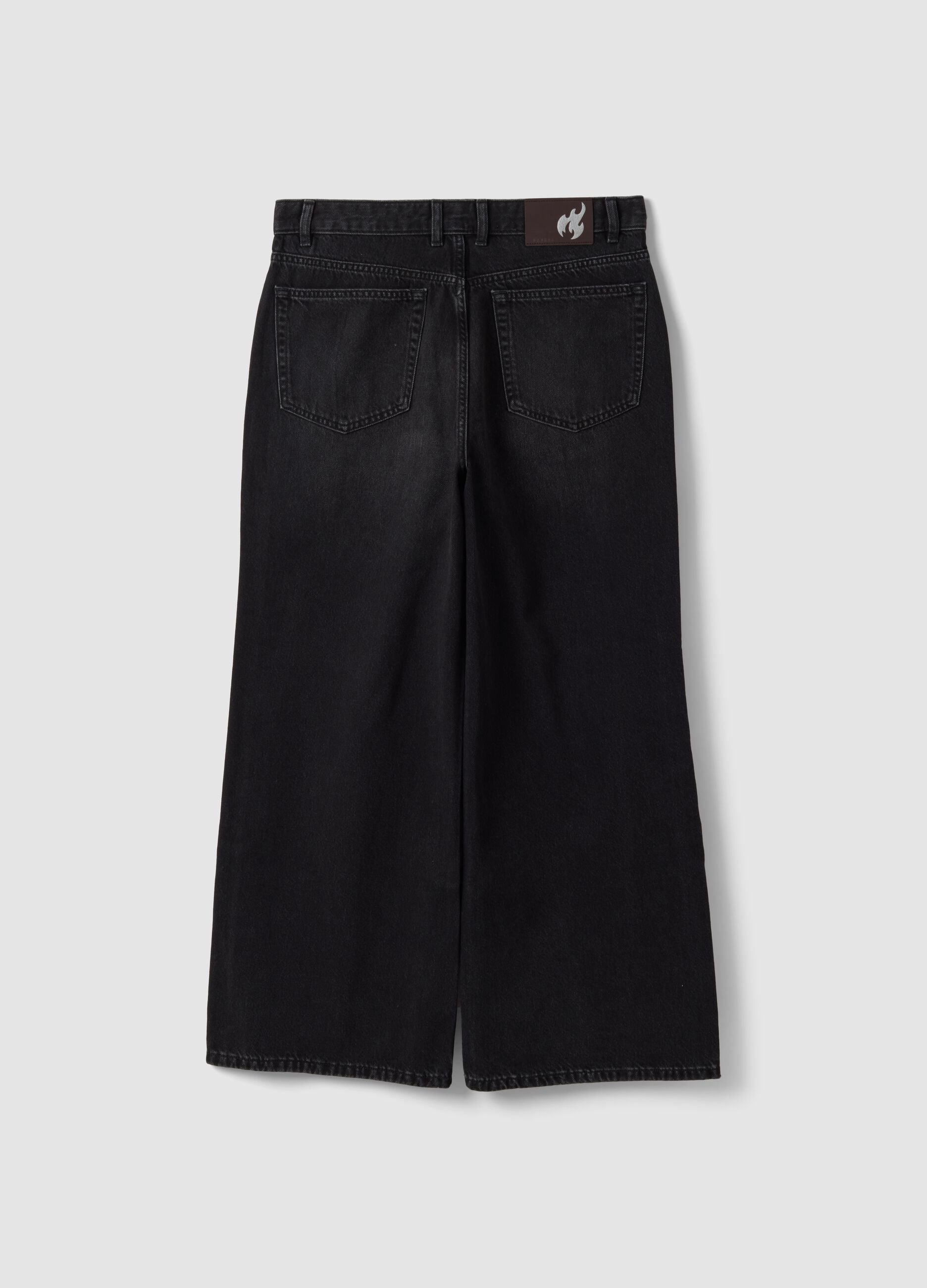 Black denim wide-leg jeans in pure cotton