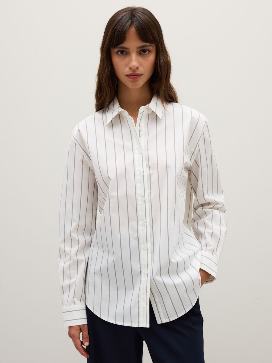 Striped white shirt in stretch fabric_0