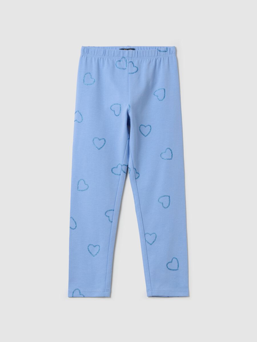 Stretch cotton leggings with glitter print_0