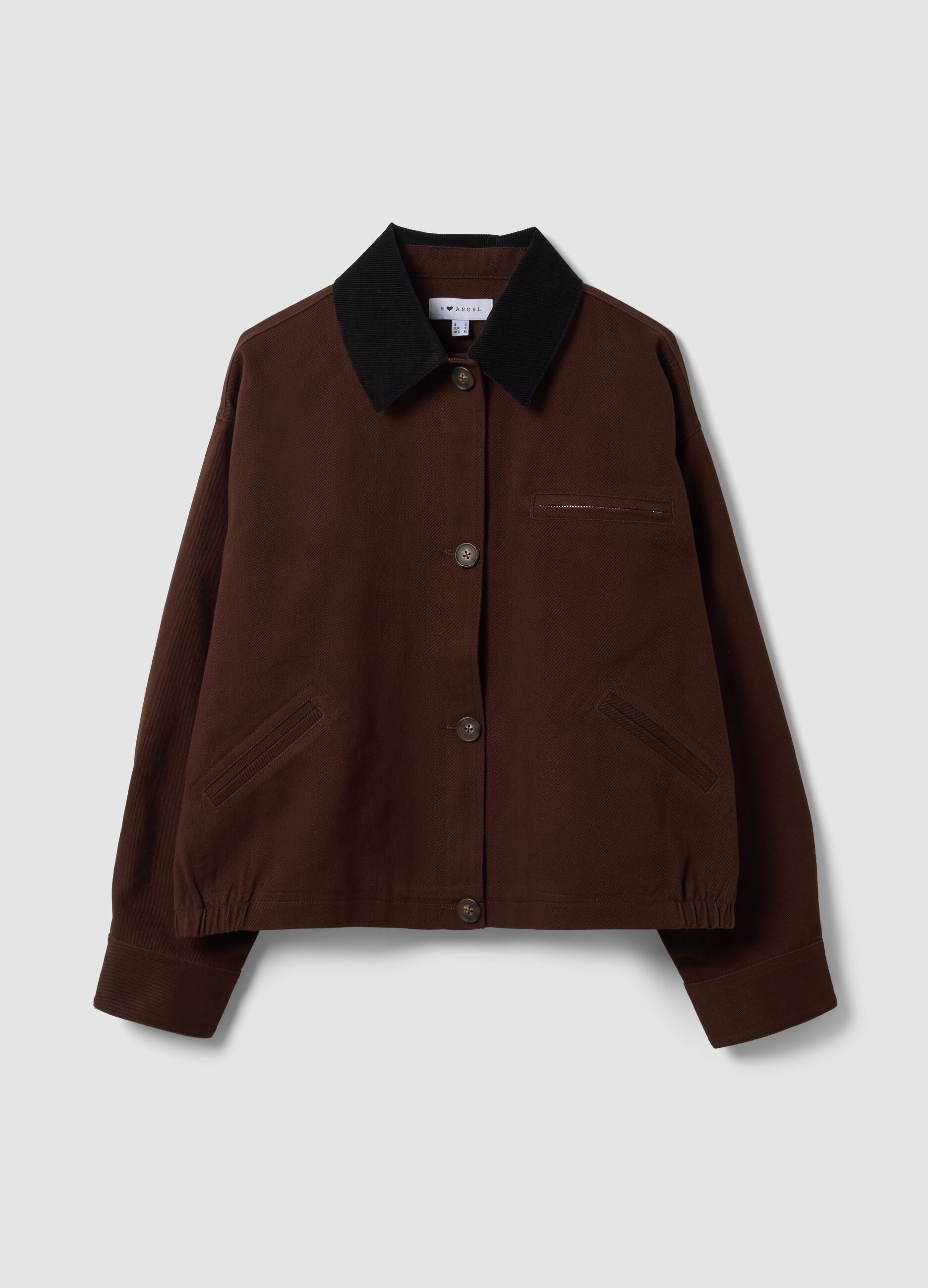 Bomber marrone in puro cotone con colletto a contrasto regular fit