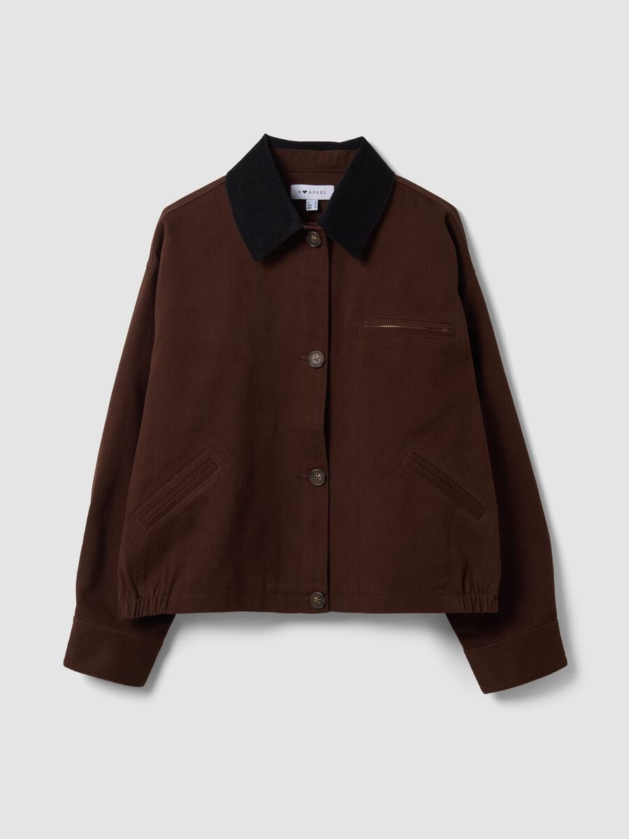 Bomber marrone in puro cotone con colletto a contrasto regular fit_4