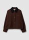 Bomber marrone in puro cotone con colletto a contrasto regular fit_4