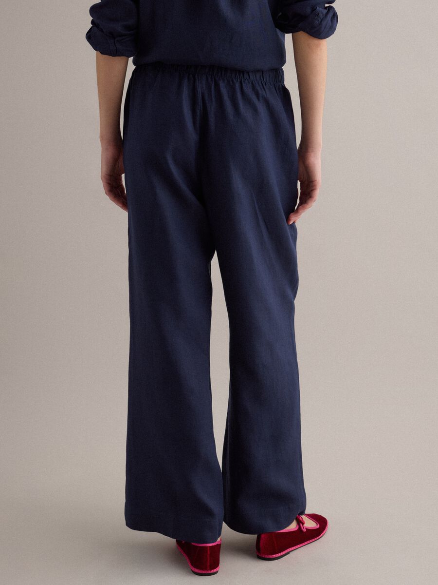 Pantaloni blu in puro lino con coulisse straight fit_3