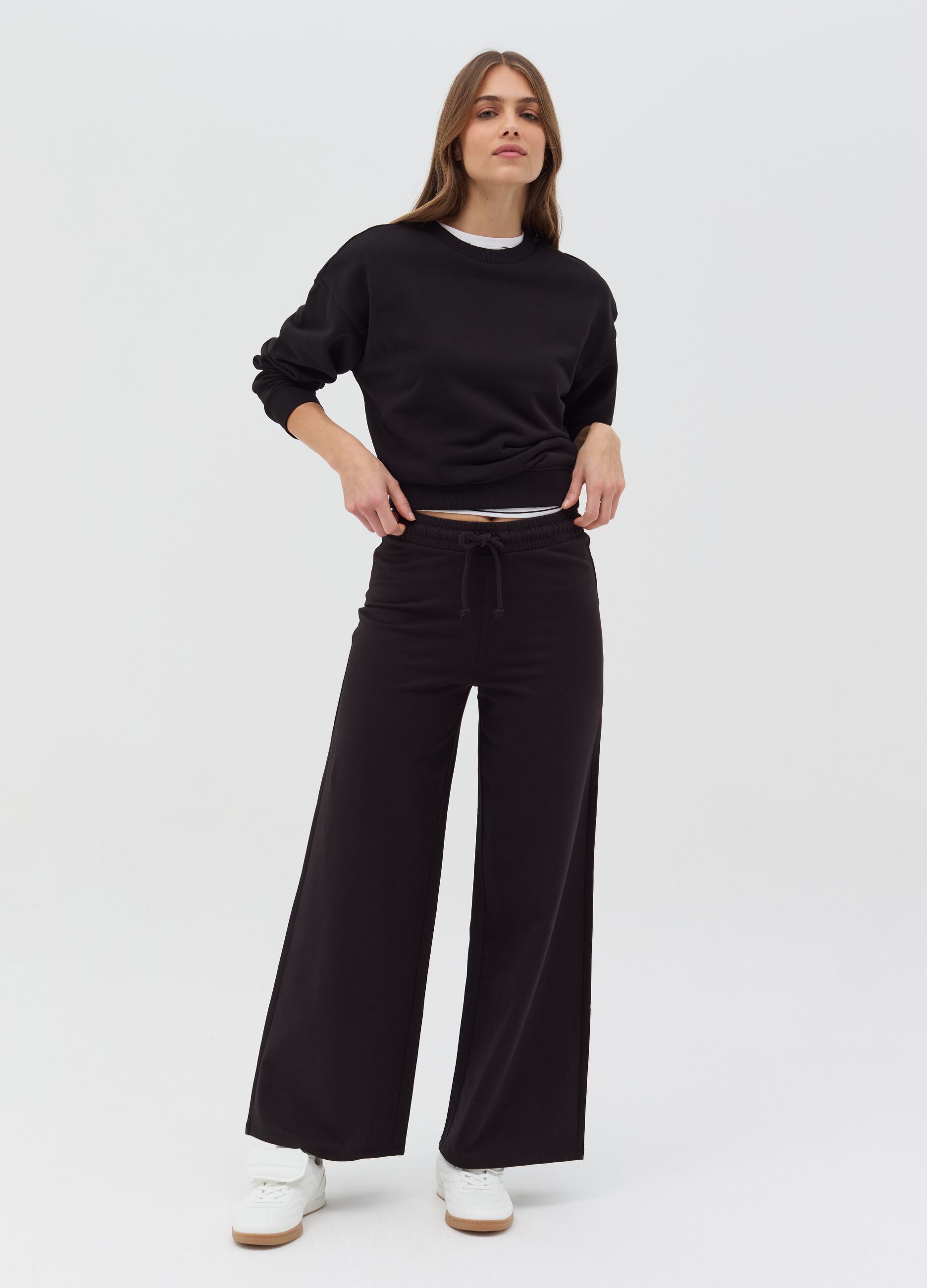Wide-leg joggers in fleece