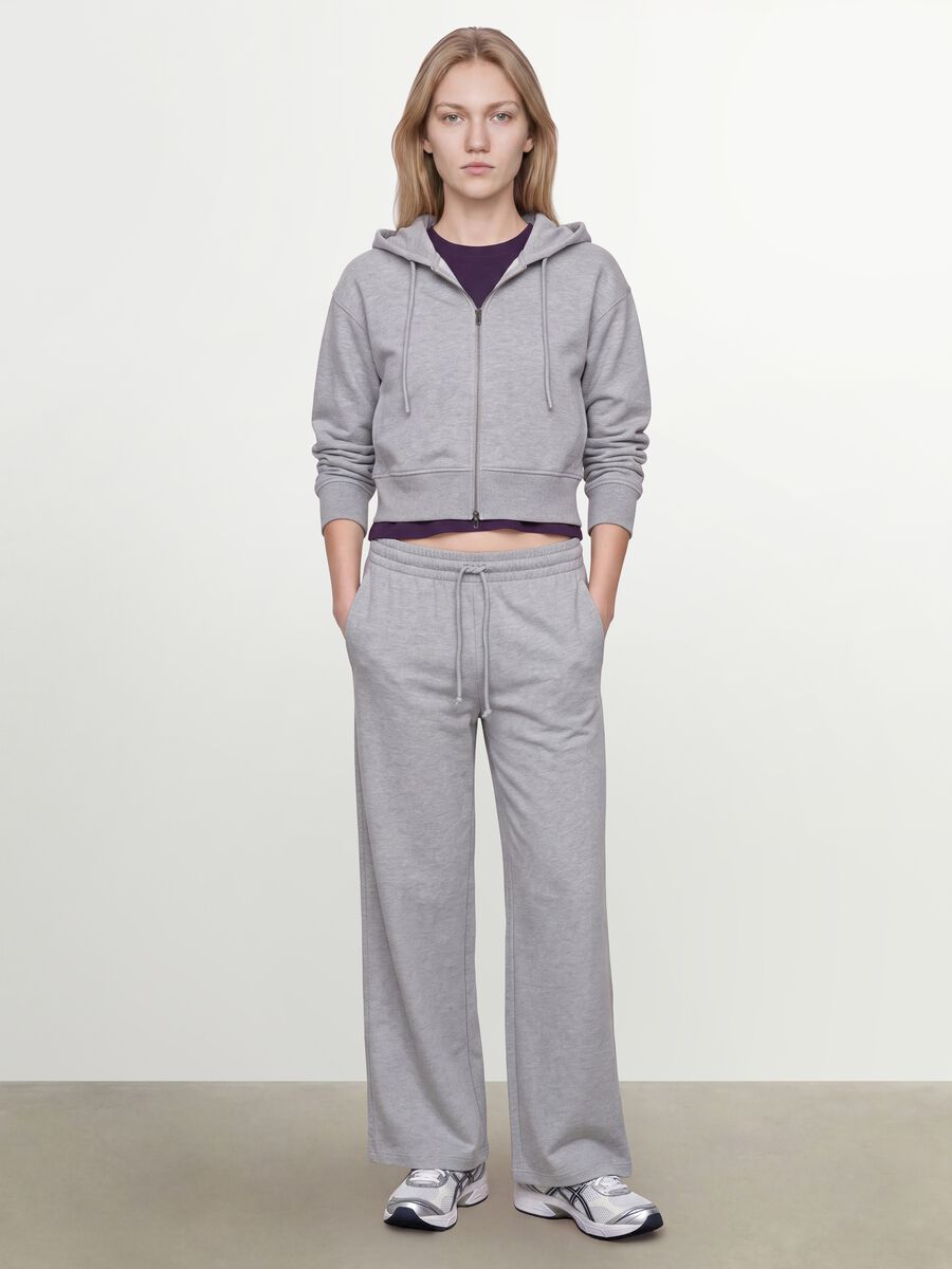 Felpa full zip grigia in misto cotone con cappuccio fitted_1