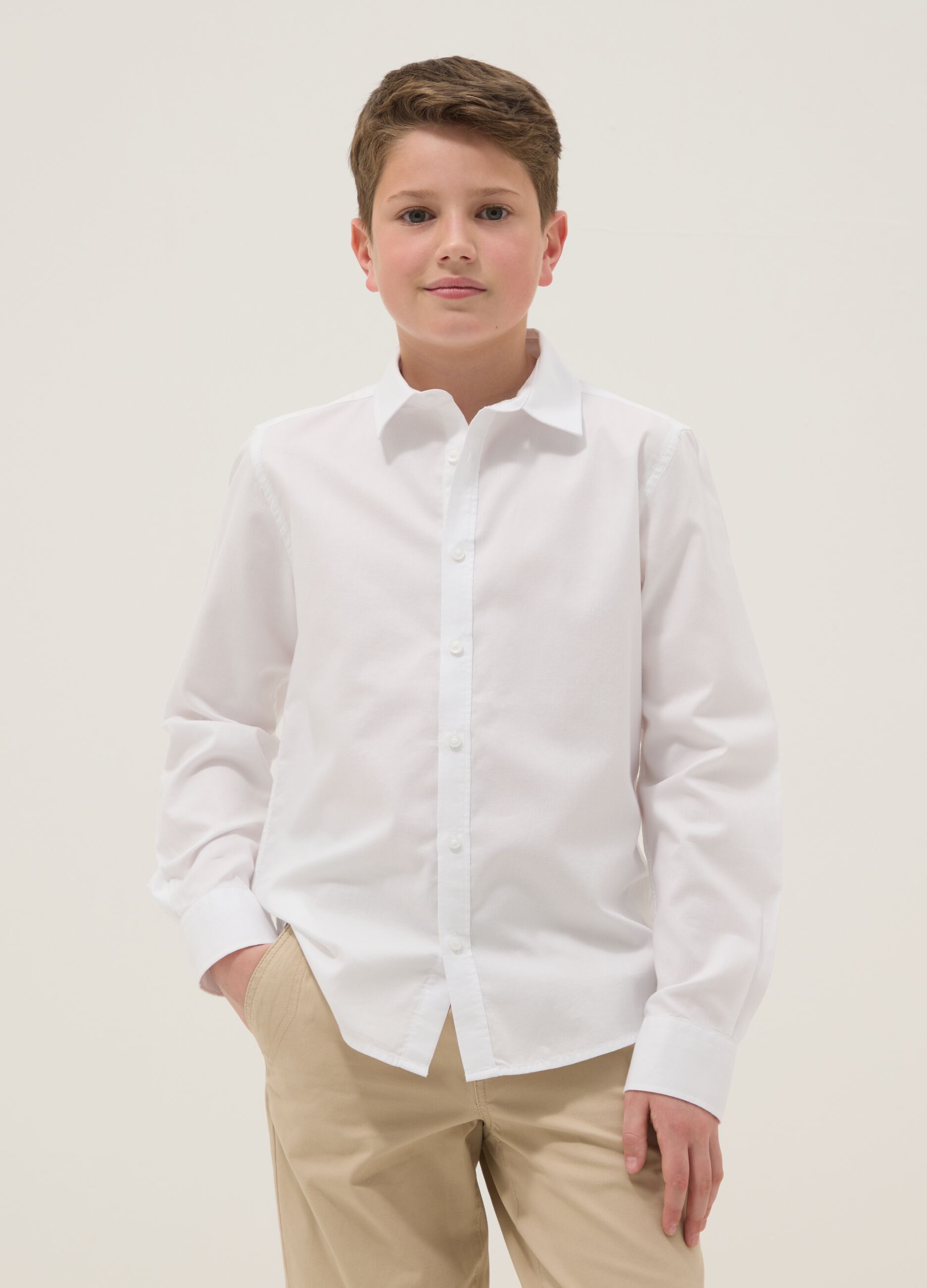 Boy's White Pure Cotton Shirt, Regular Fit