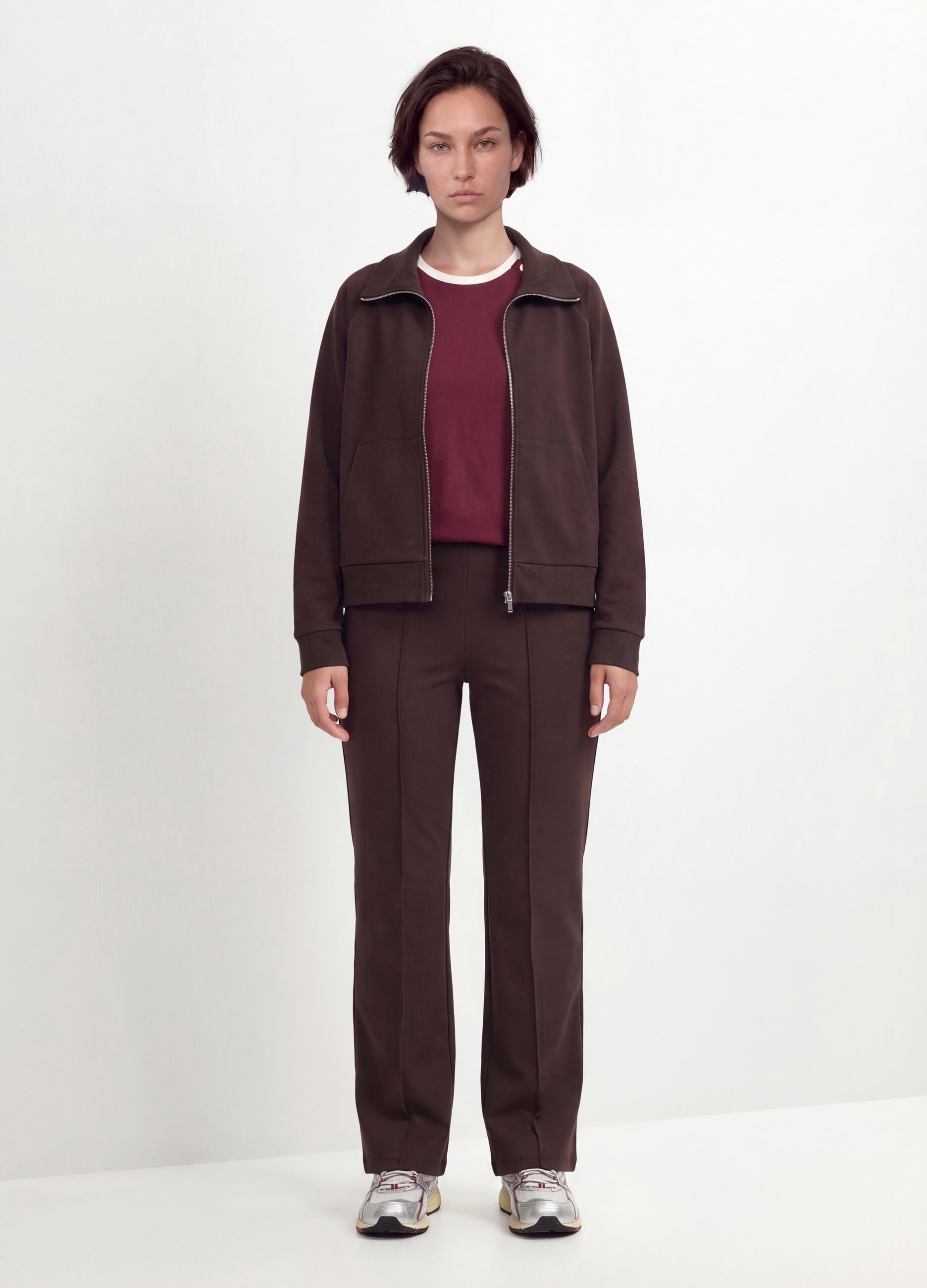 Brown stretch-viscose sweatshirt with regular-fit turtleneck