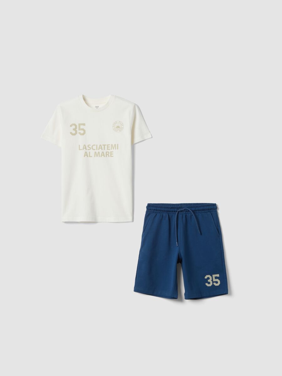 White pure cotton set with T-shirt and shorts_0