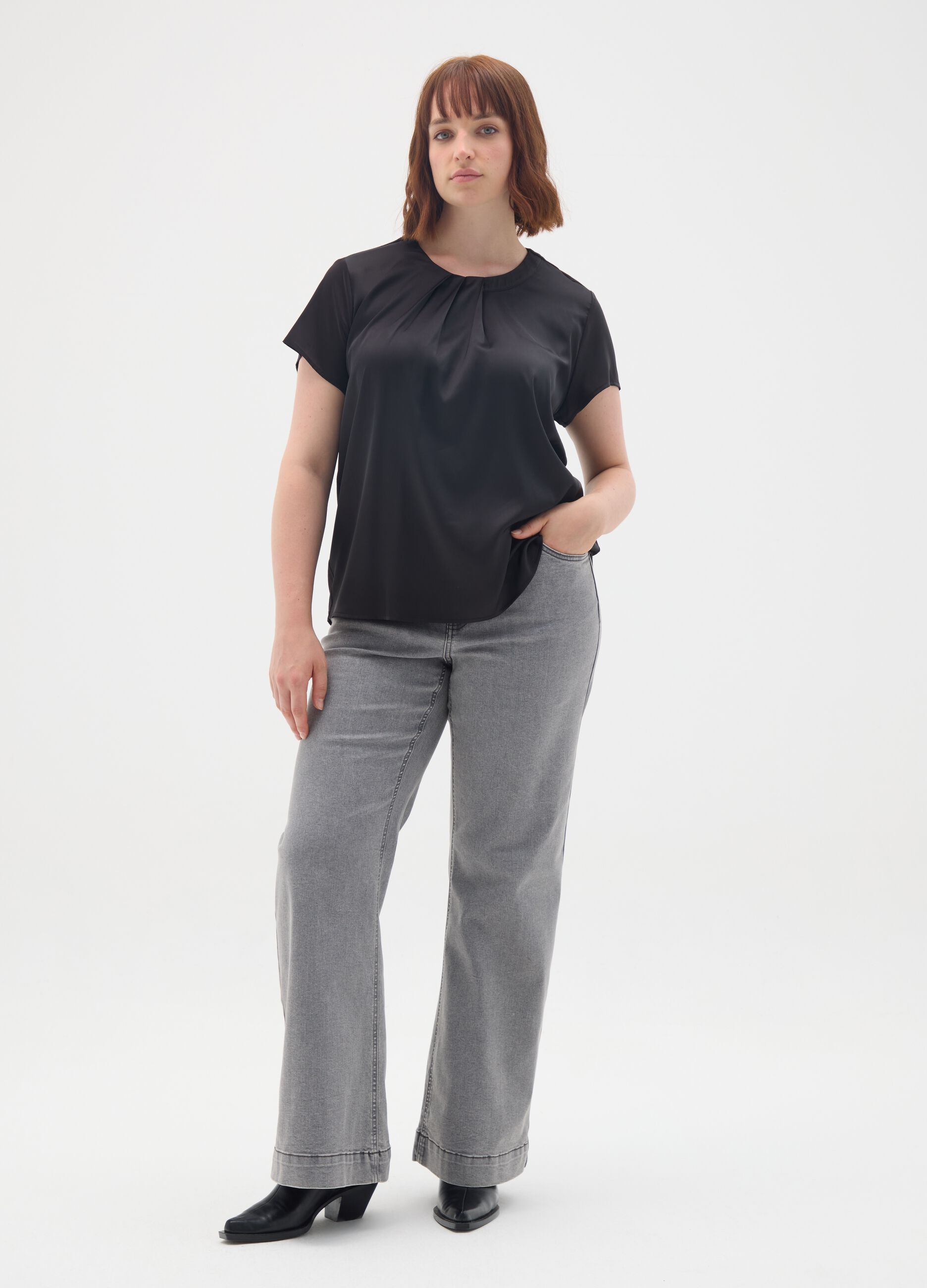 Black regular fit top with pleat