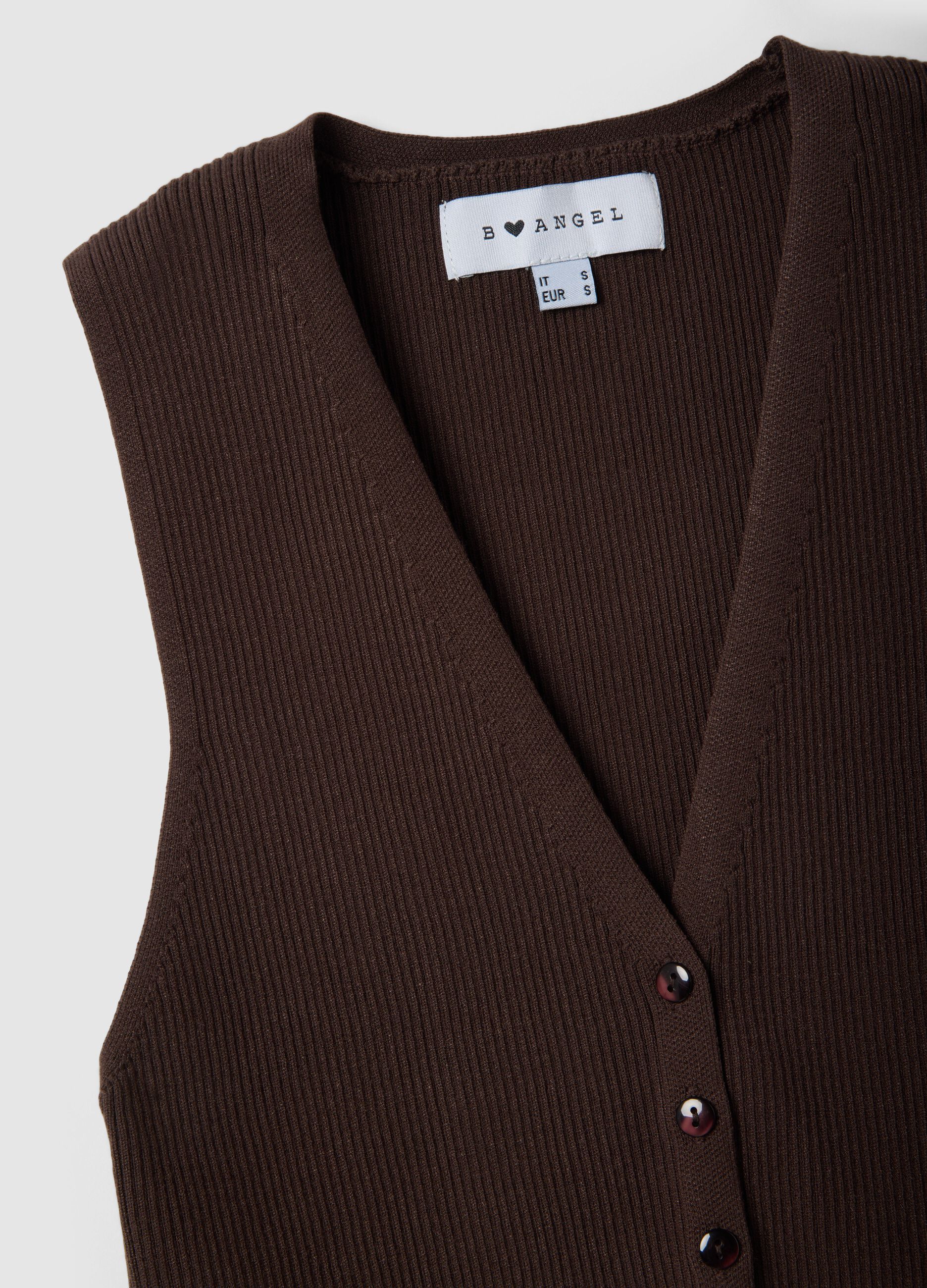 Gilet in misto viscosa marrone regular fit deep V