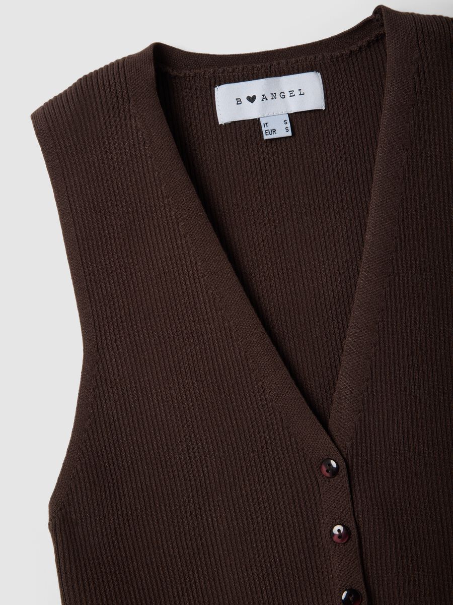 Gilet in misto viscosa marrone regular fit deep V_5