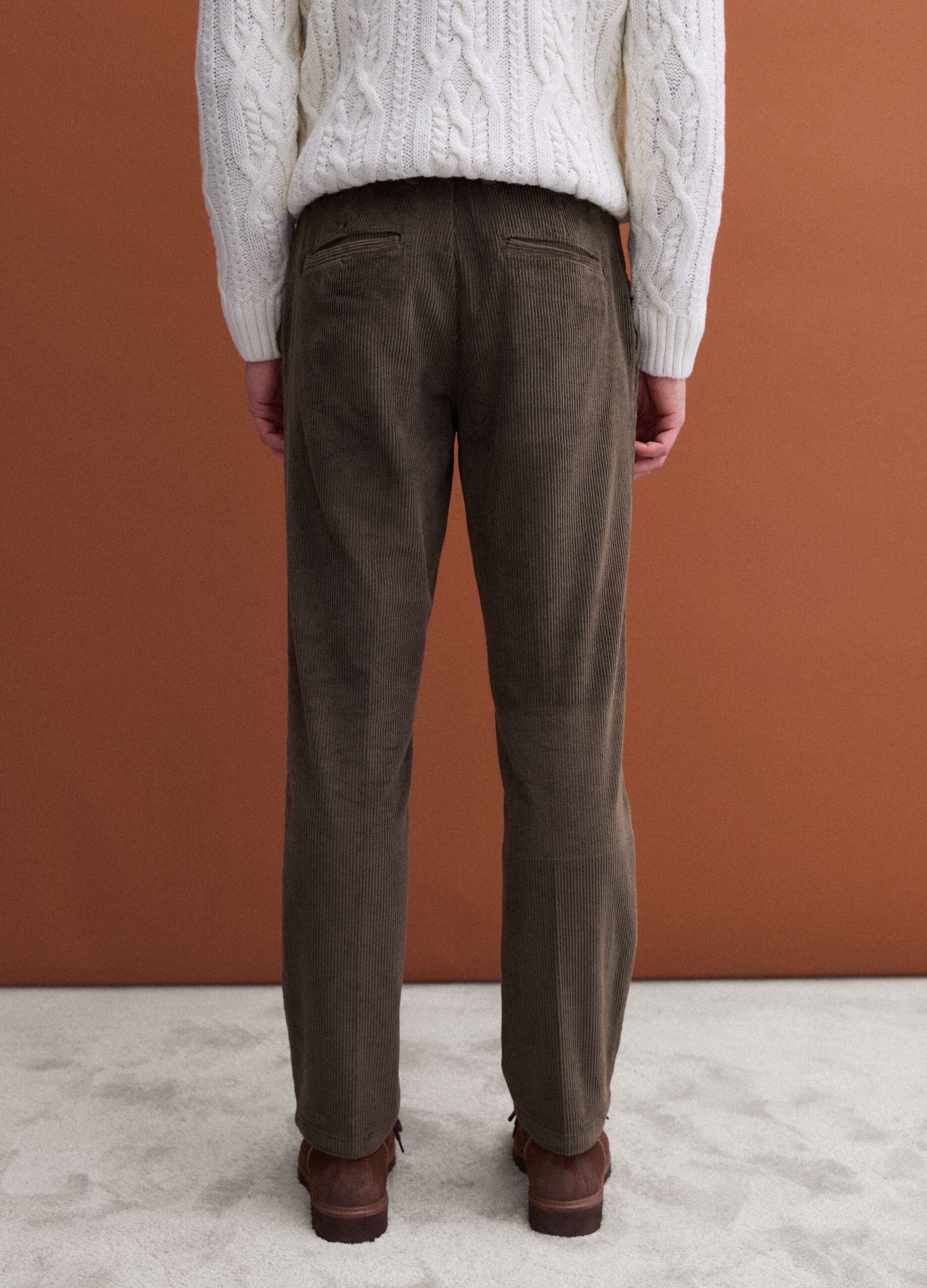 Green regular-fit ribbed stretch-cotton chinos