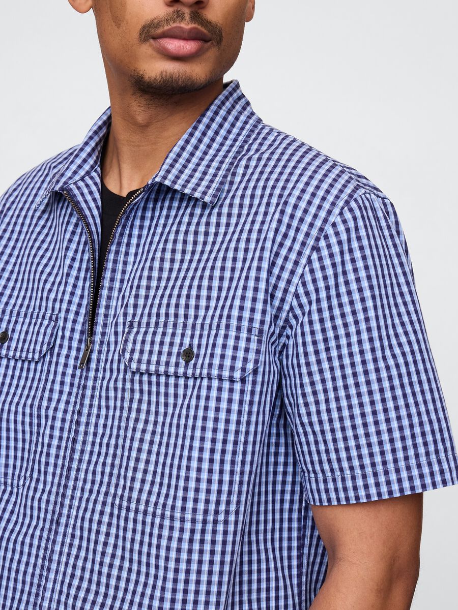 Blue checked short-sleeve shirt_3