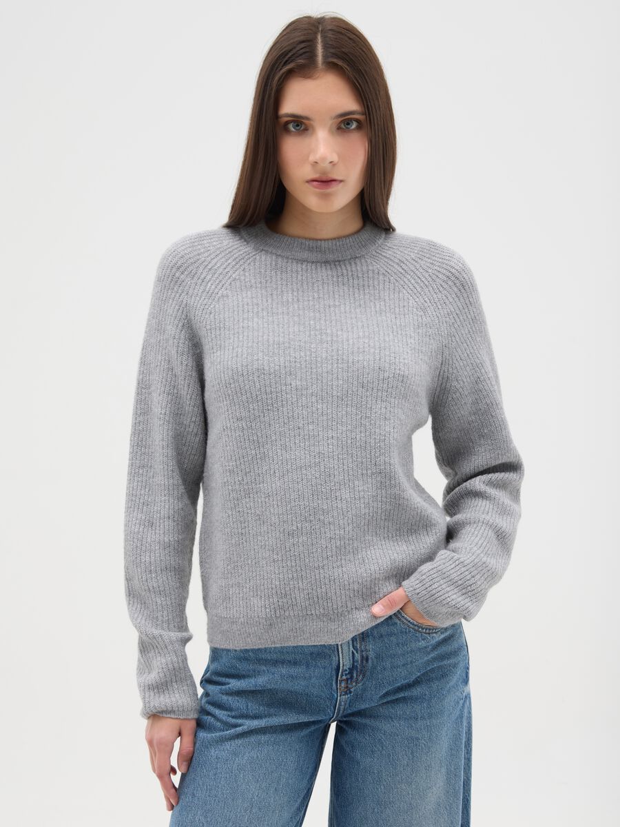 Grey crew neck sweater regular fit_0