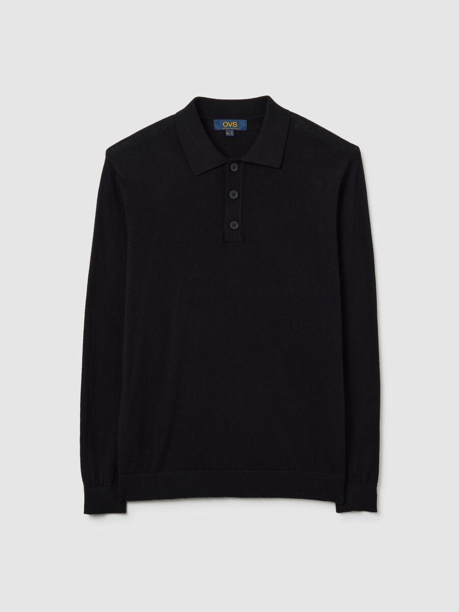 Black long-sleeve polo in cotton and silk blend regular fit_4