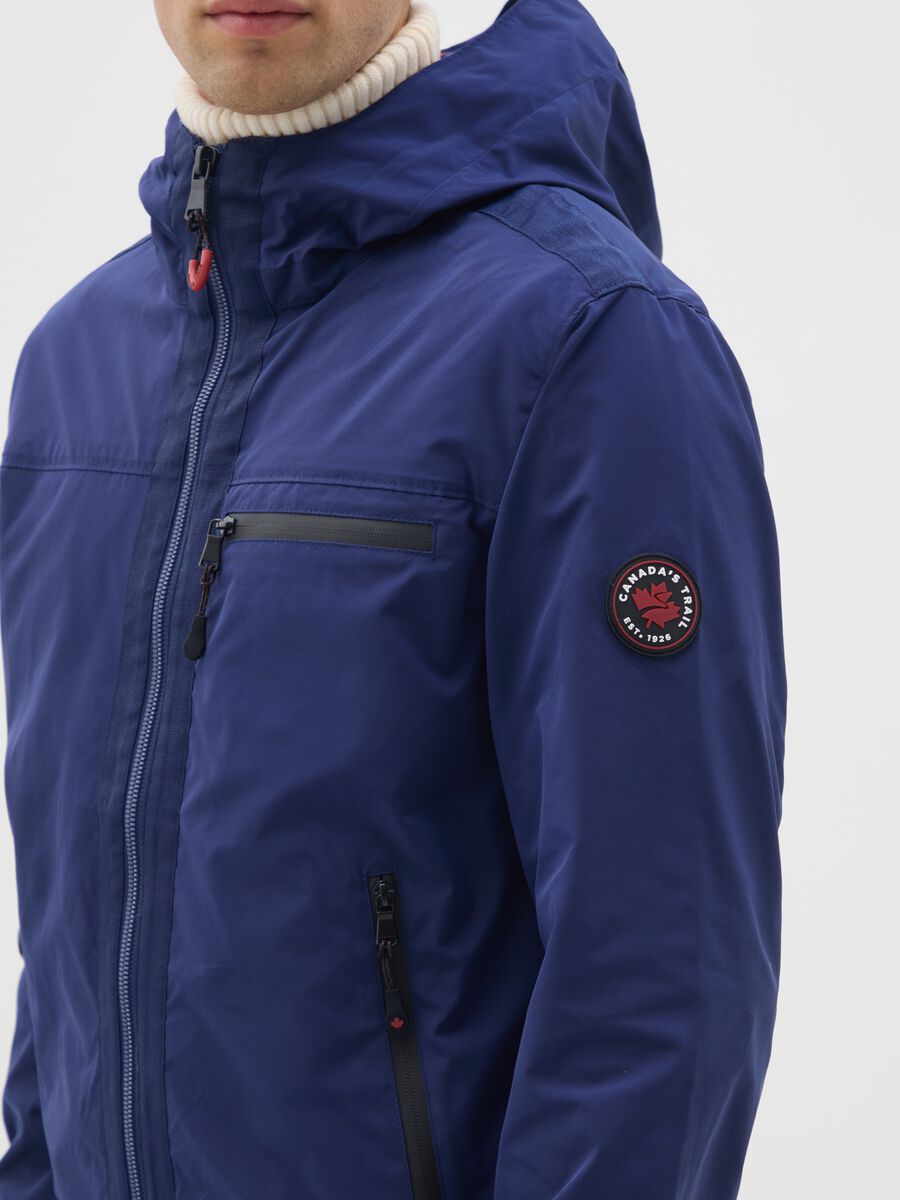 Heavy fabric blue jacket with hood and zip_3