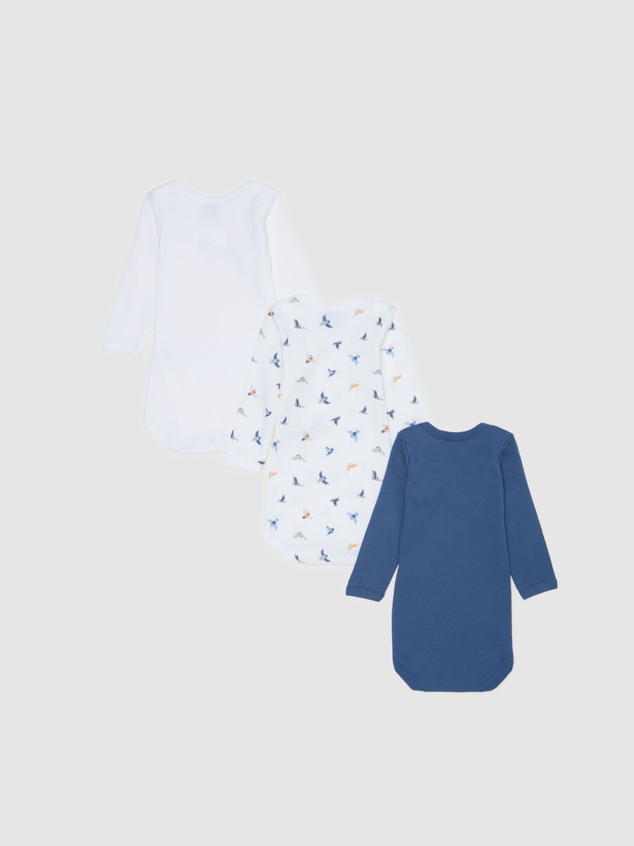 Three-pack long-sleeved bodysuits with birds print_1