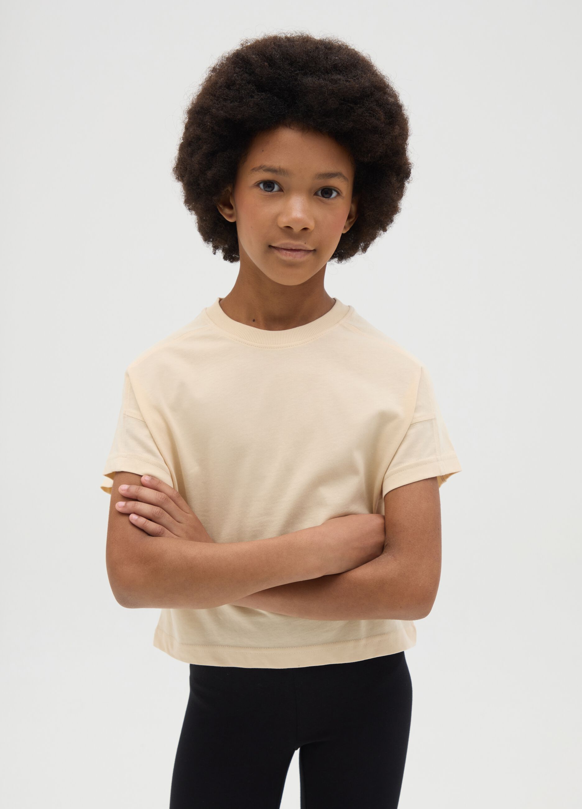 Short sleeve beige T-shirt in pure organic cotton