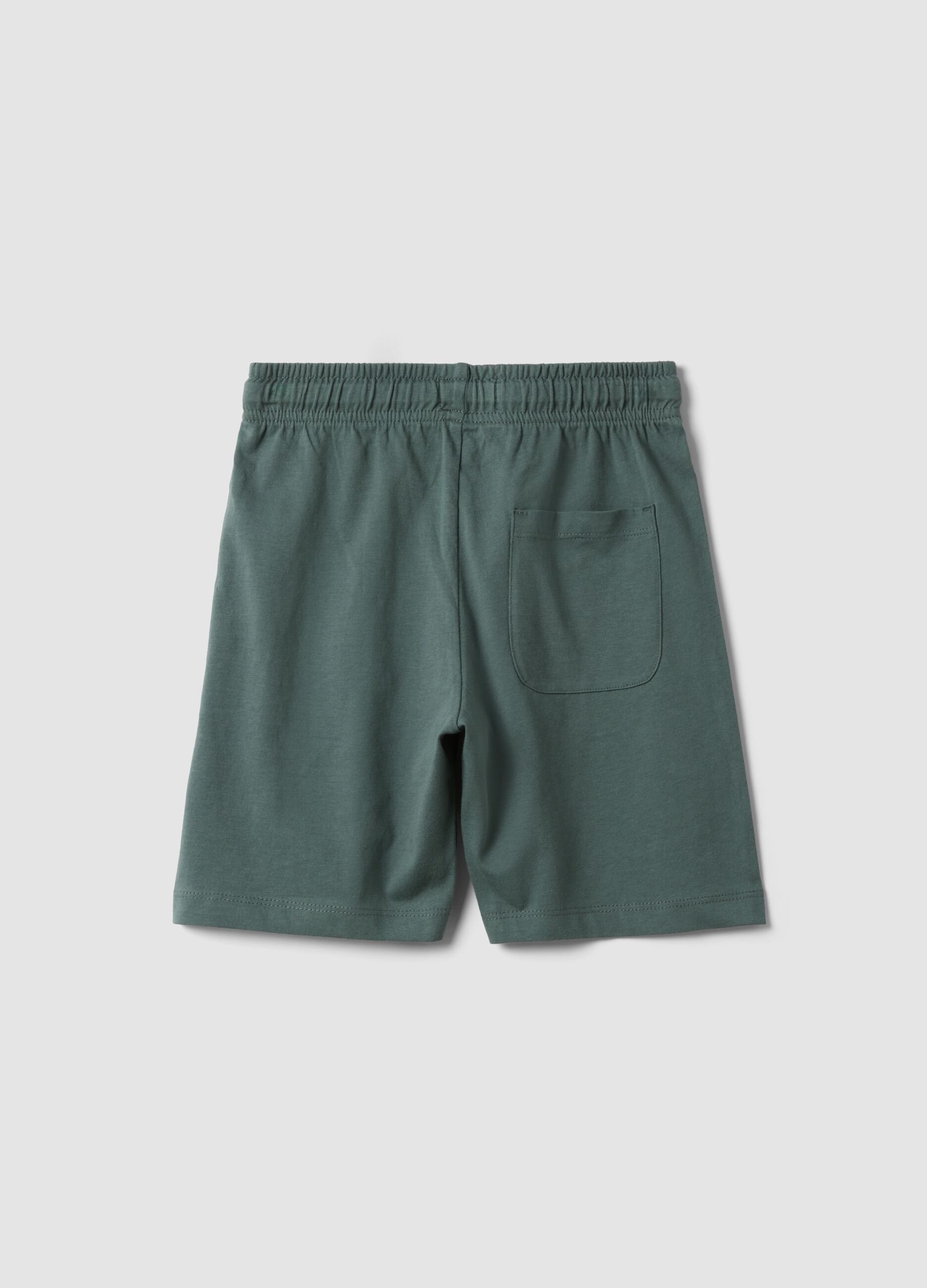 Green organic cotton shorts with elasticated waistband