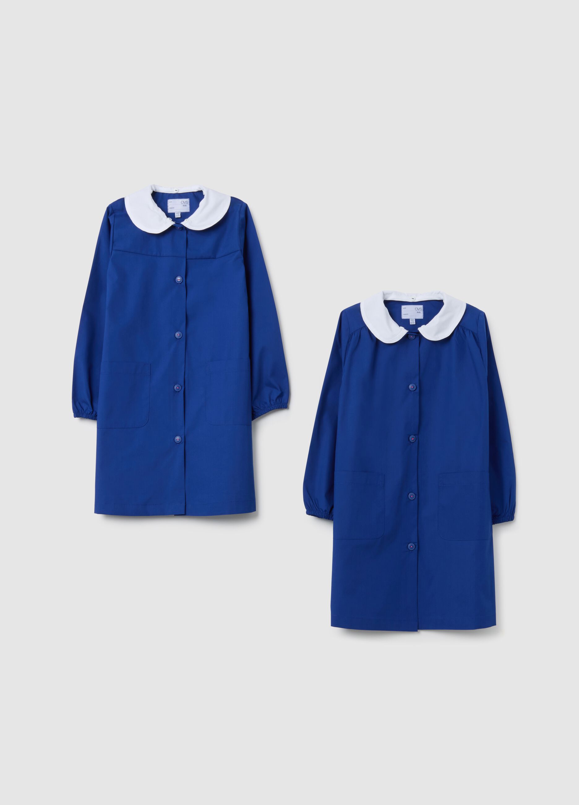 Girl's multicolour cotton blend school smock with collar