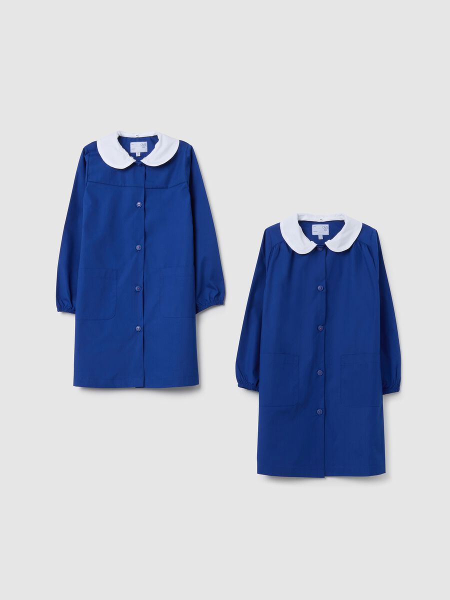 Girl's multicolour cotton blend school smock with collar_0