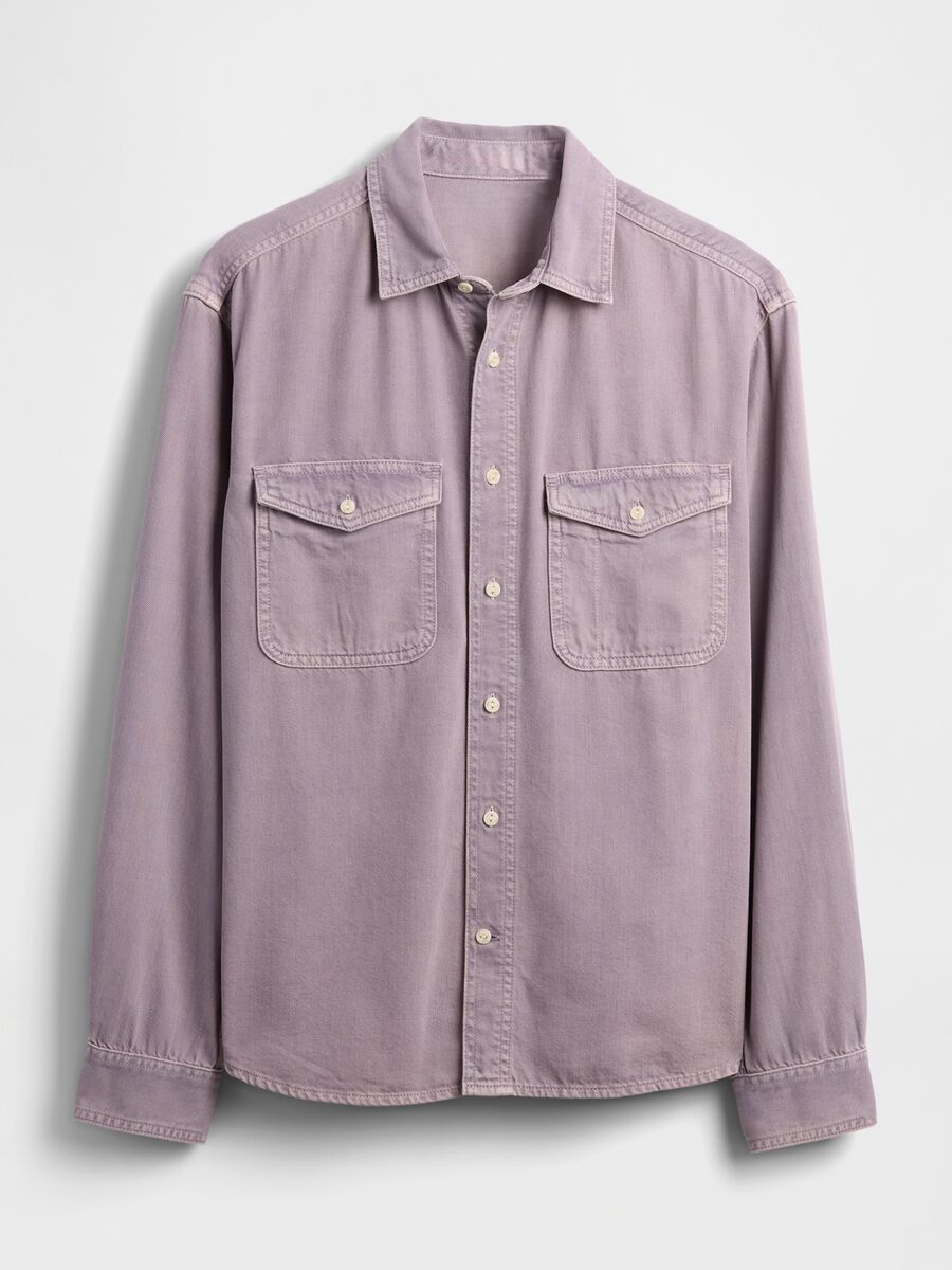 Long-sleeved purple shirt in cotton and Lyocell blend_3