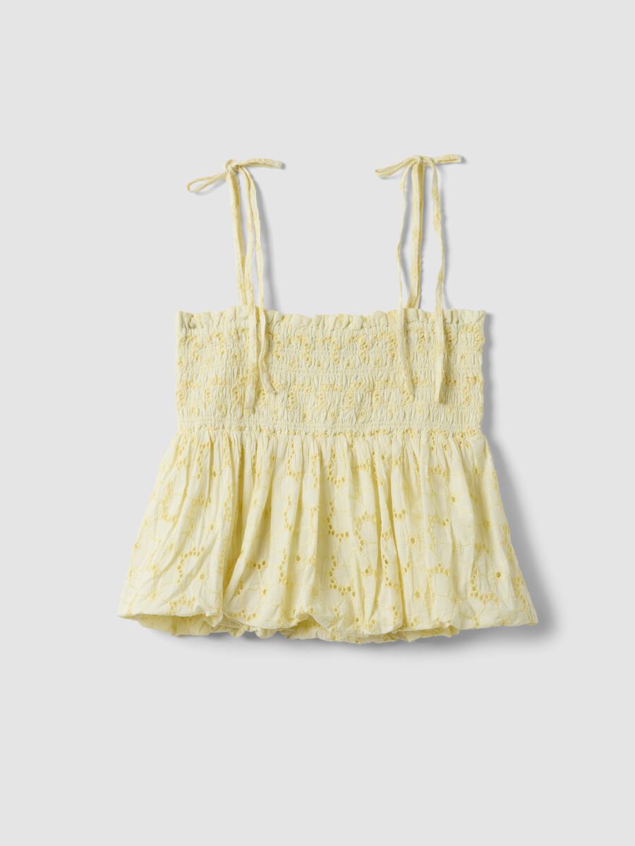 Yellow pure cotton cropped top with thin straps_0