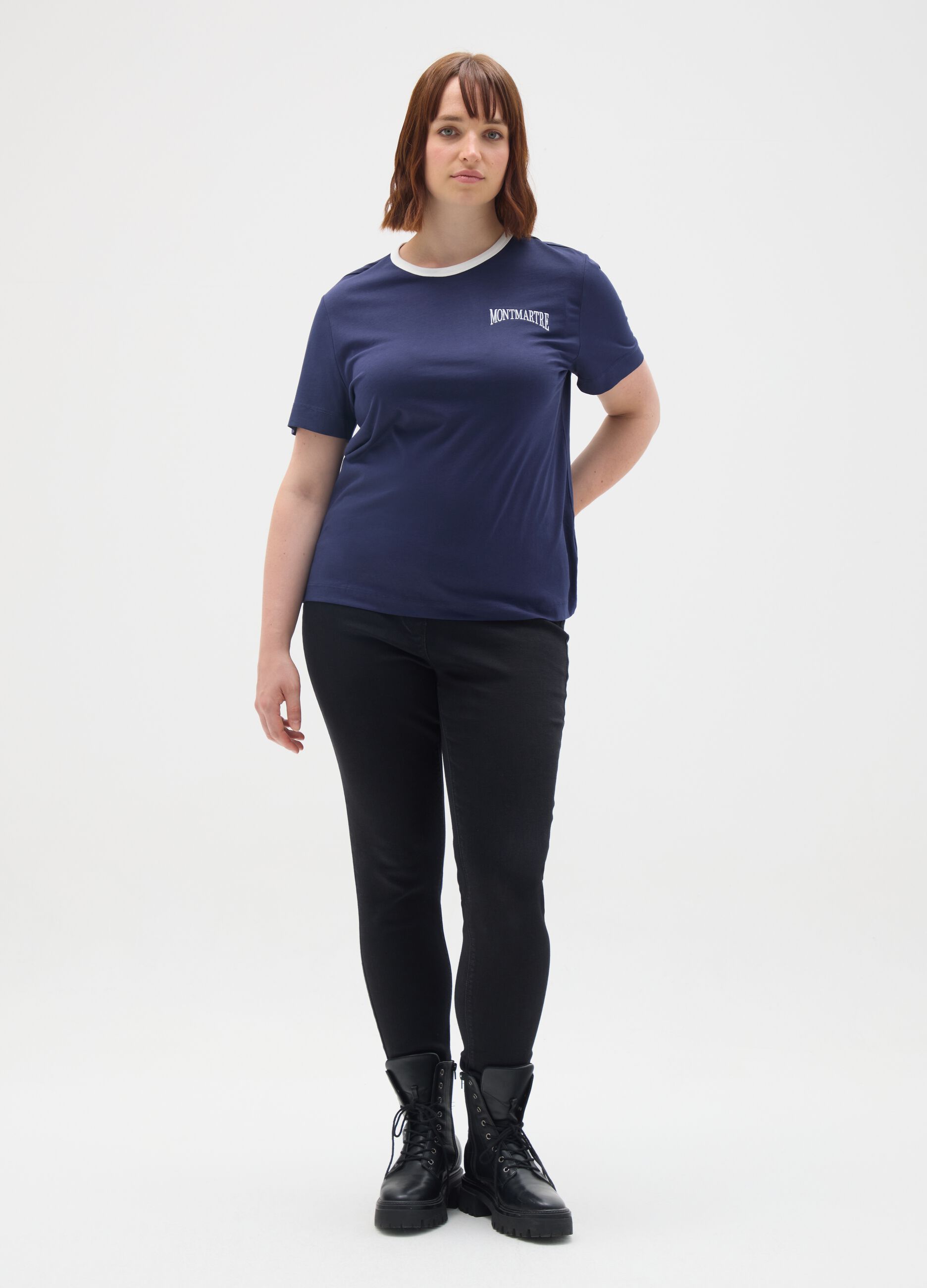 Women's pure cotton blue t-shirt with logo