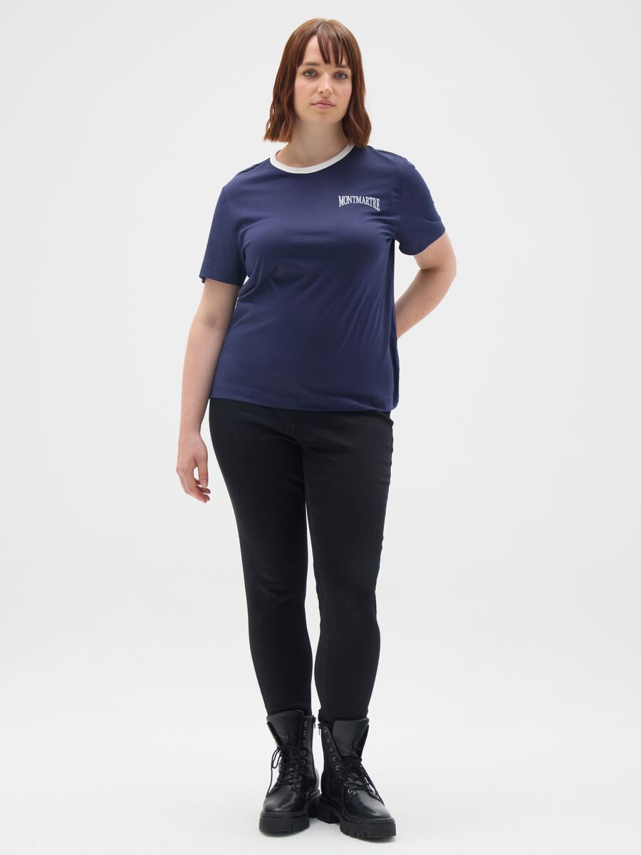 Women's pure cotton blue t-shirt with logo_1