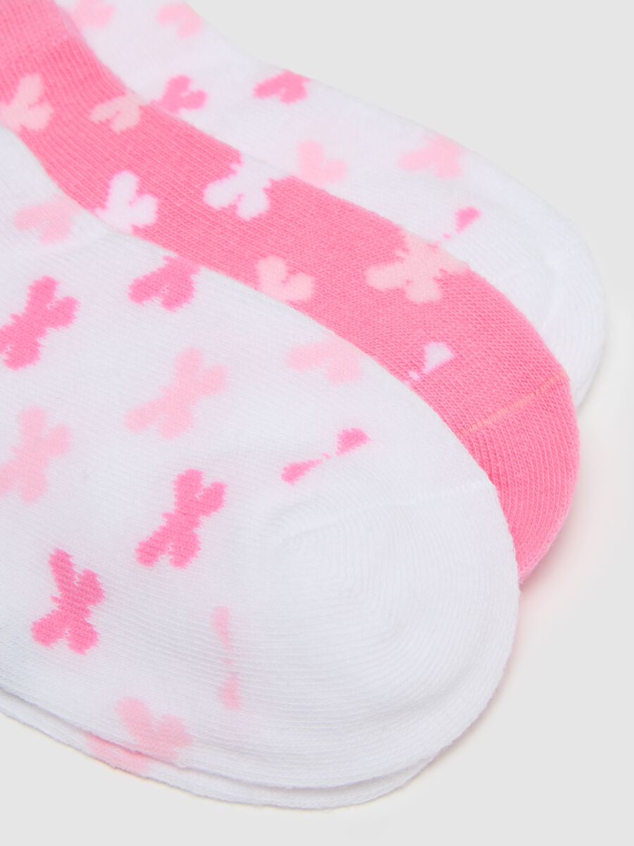 Girls' socks in multicolour cotton blend, pink and white elasticated_2