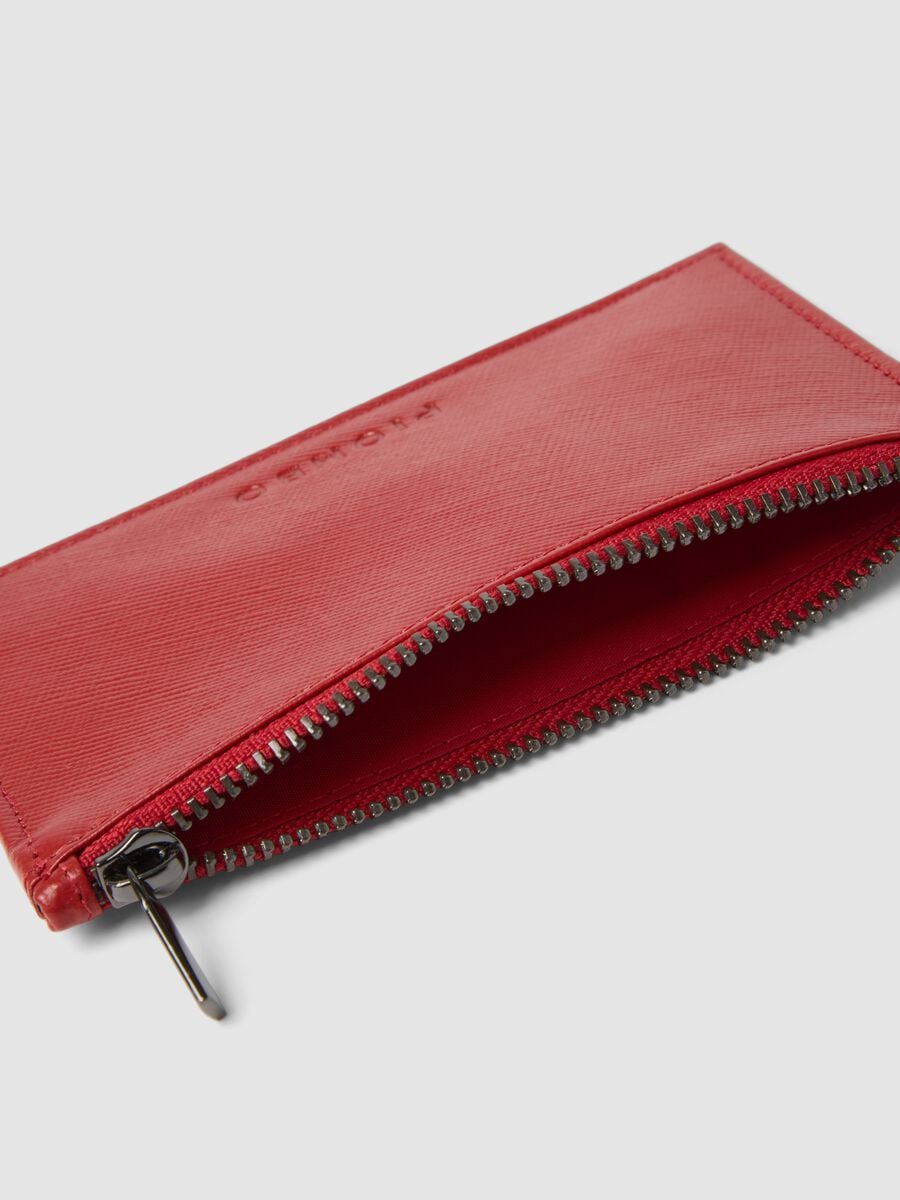 Red genuine leather zip wallet_2