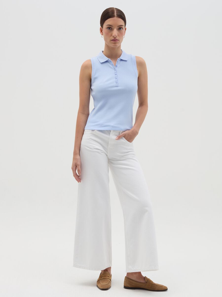 Light blue sleeveless polo shirt with ribbing_1