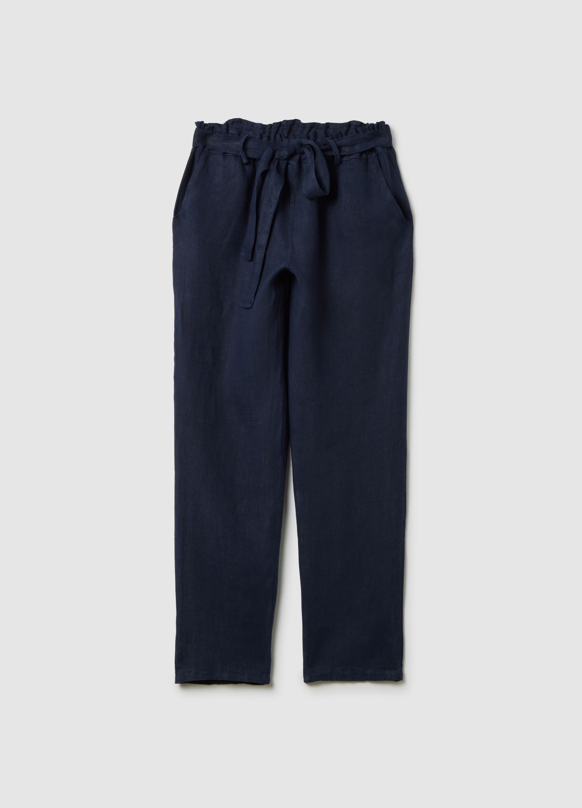 Women's pure blue linen trousers regular fit
