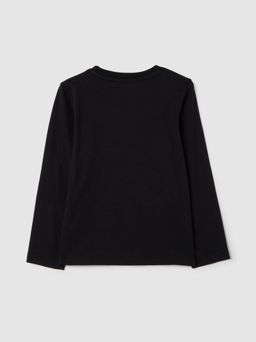 Girl's pure black cotton regular fit t-shirt with stars_1
