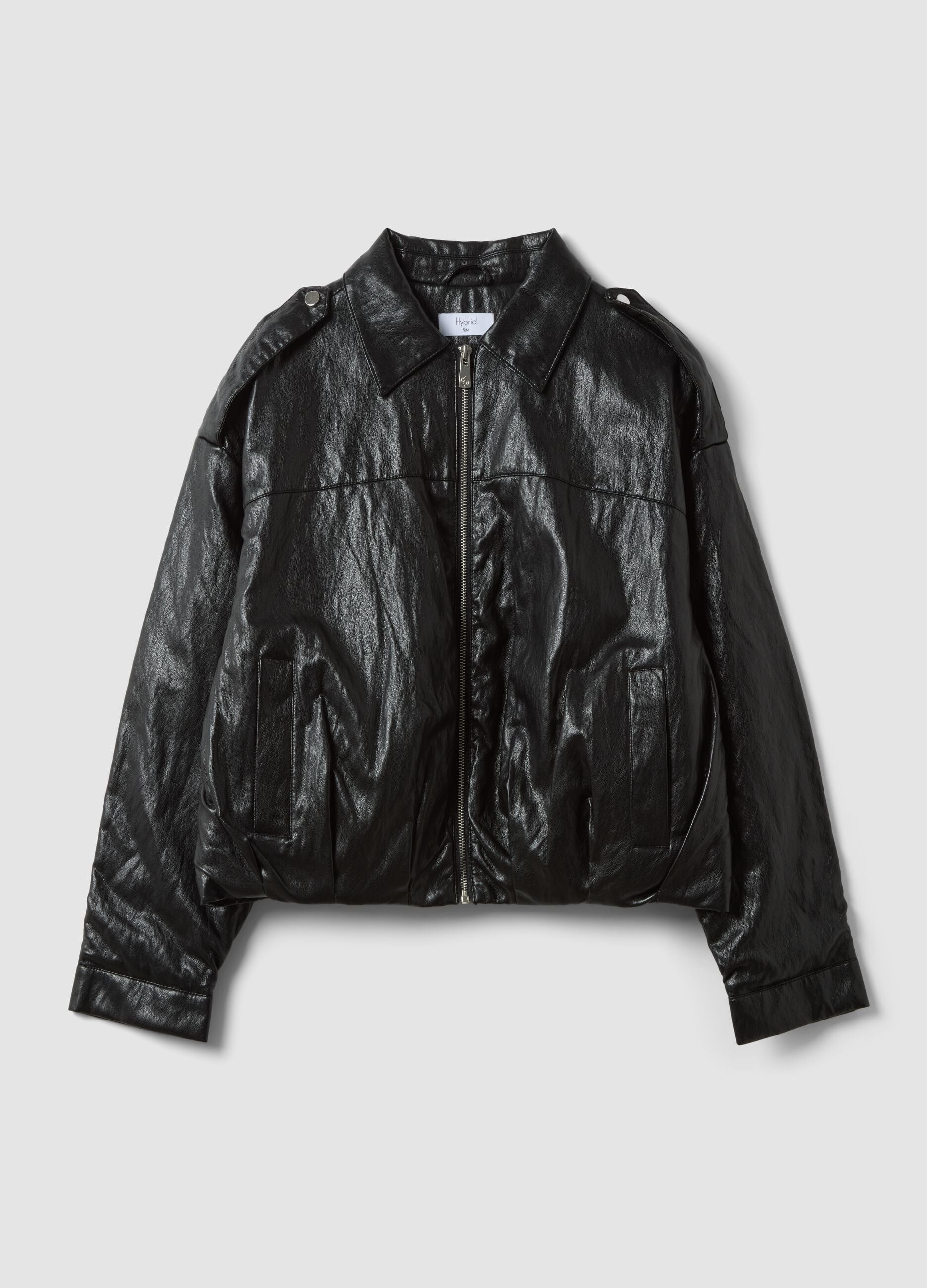 Giacca nera in misto cotone con zip regular fit