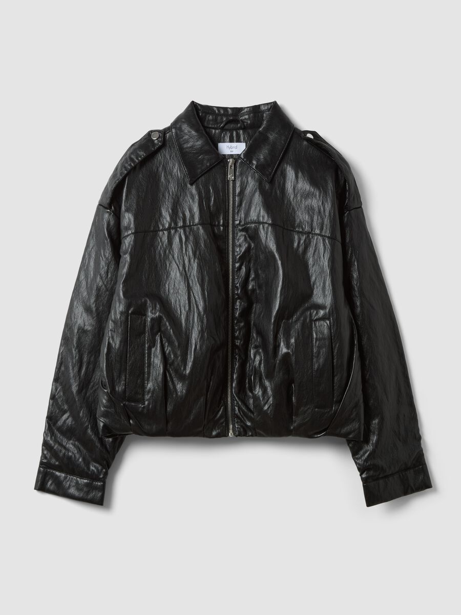 Giacca nera in misto cotone con zip regular fit_0